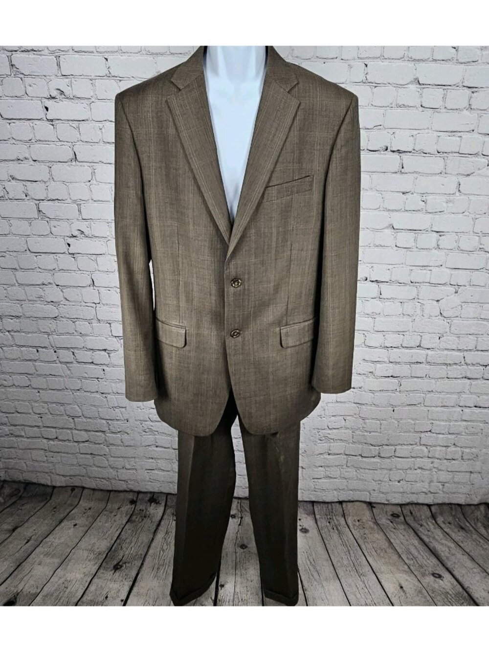 Jones New York Brown 100% Wool Full Suit 2 Piece Set 2 Button Notch 40L 35x30